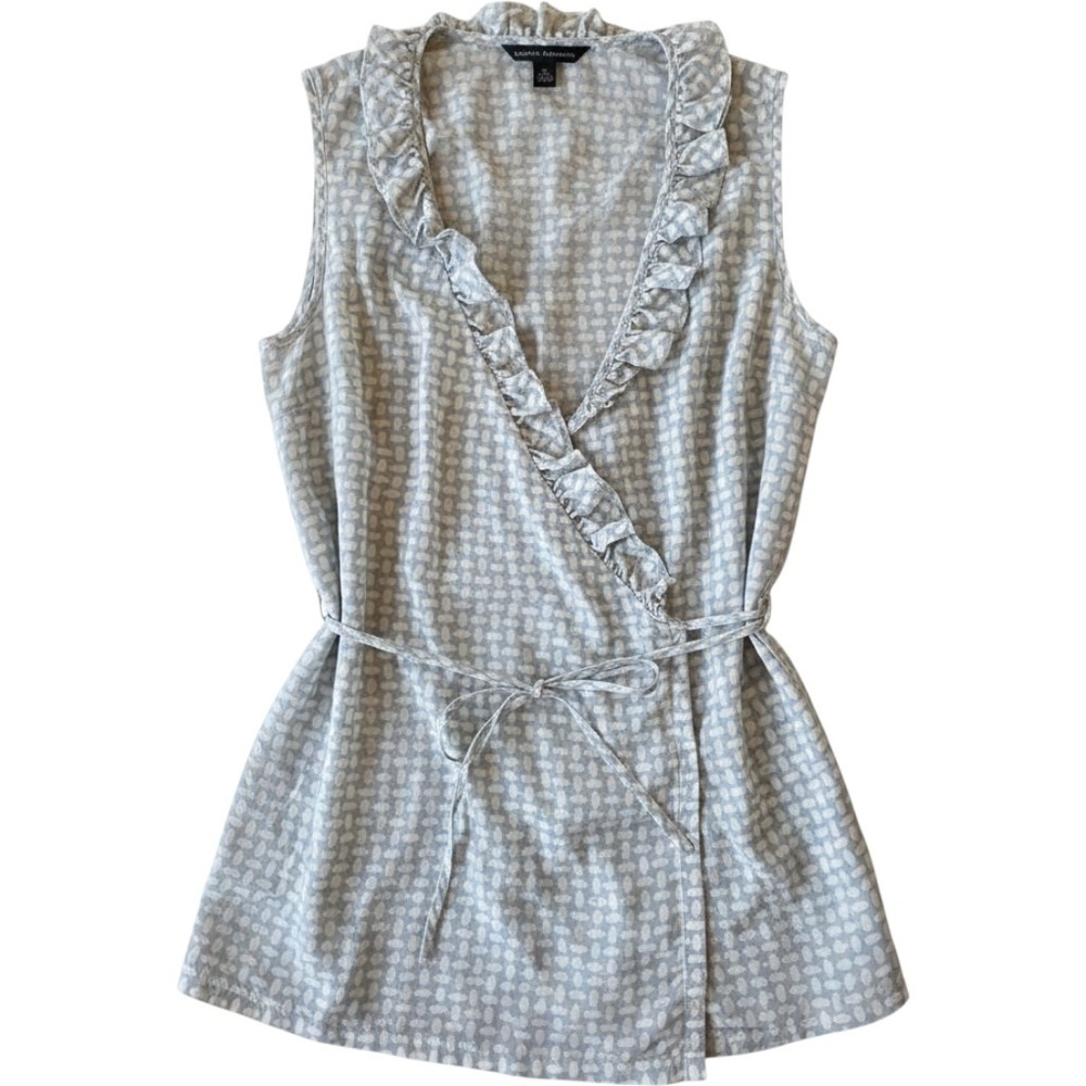 Banana Republic Silk Blend Light Blue Ruffle Sleeveless Wrap Top XS Office Work